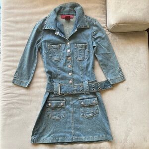 2000s HOT KISS belted mini denim dress